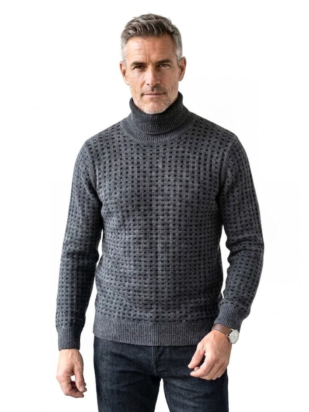 Antony Morato Textured Turtleneck Sweater, Charcoal Gray & Black, Mens Size XL